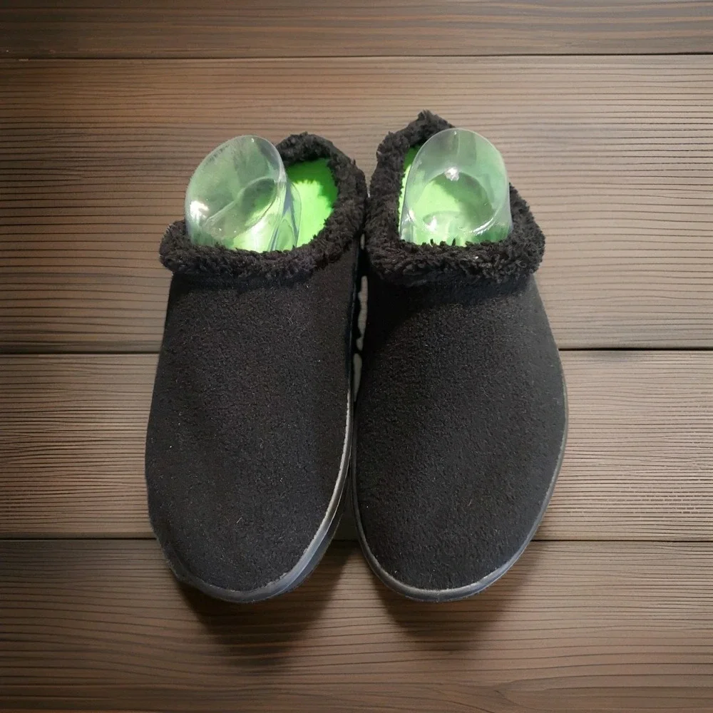 OOFOS OOcoozie Mule Men's 11 EU 44 Slip On Recovery Shoes Black Sherpa